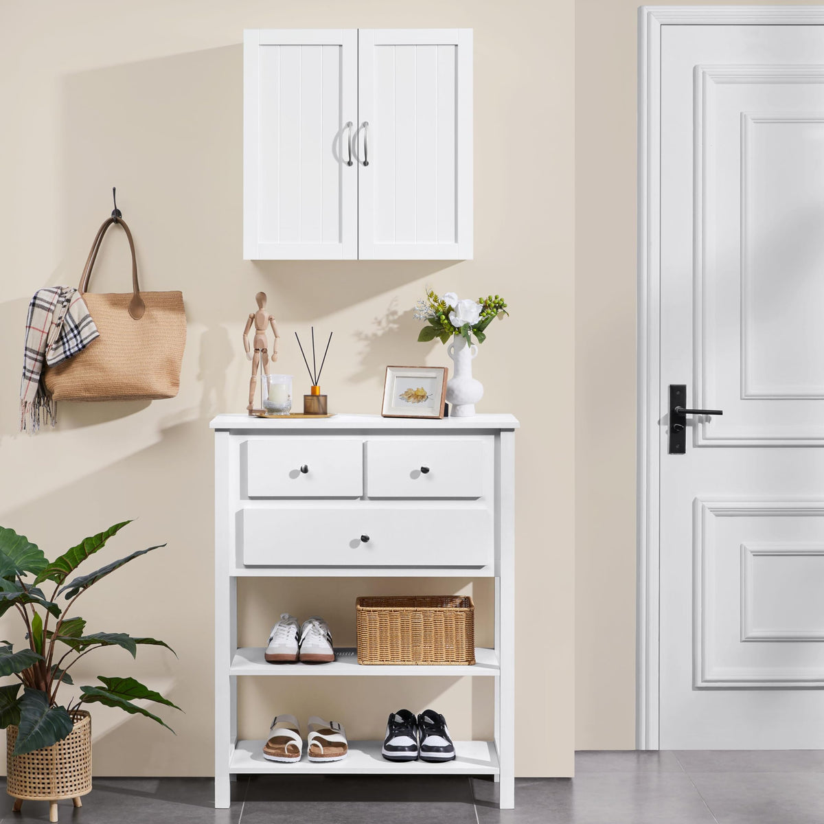 Wall Mounted White Bathroom Storage Cabinet with Doors D4378