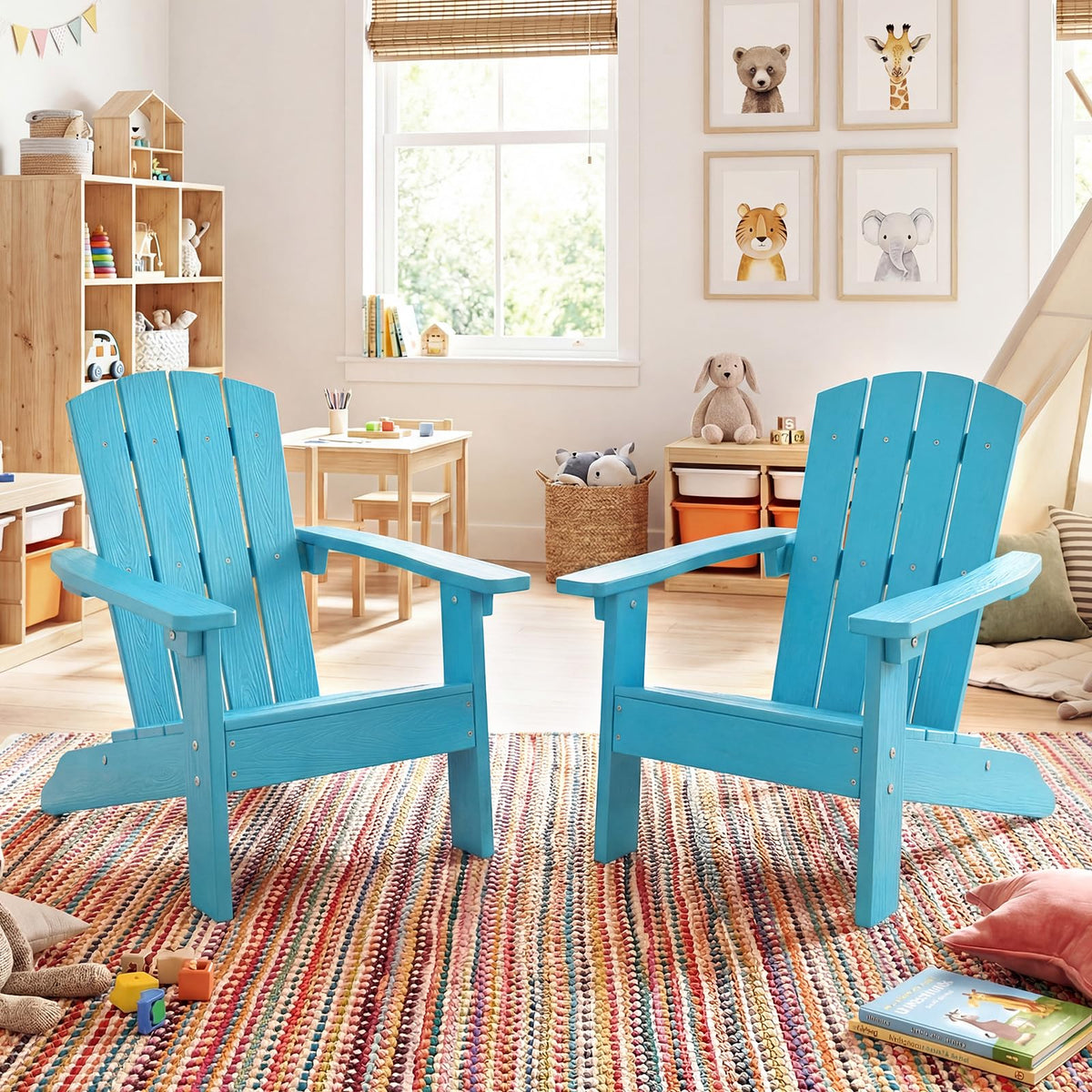 Kids Adirondack Chair, Plastic Toddler Lawn Chair, All-Weather Outdoor Chairs, Turquoise O6487