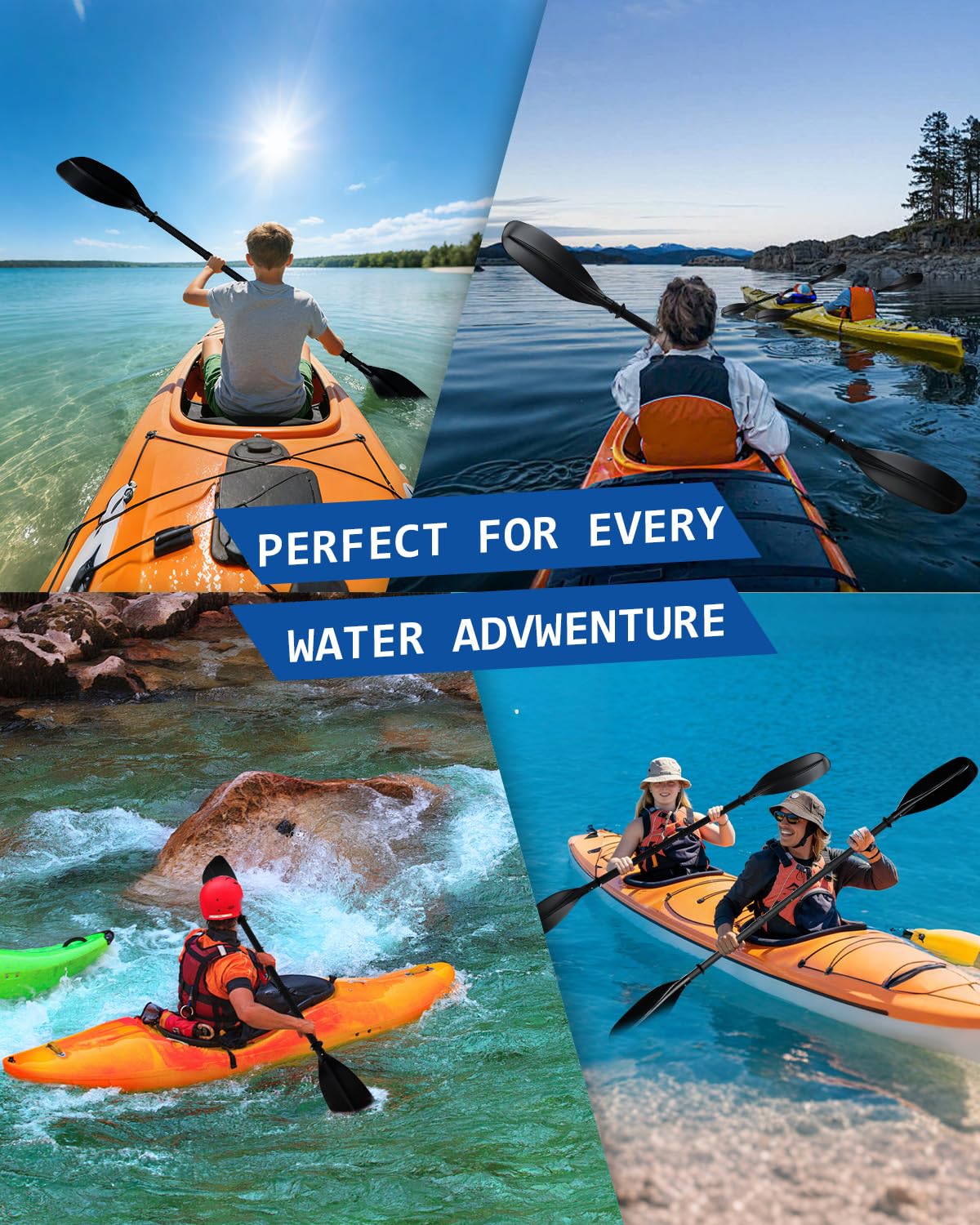 Adjustable Kayak Paddle 62–87 Inches Stainless Steel Fiberglass Non-Slip Grip with Carry Bag H6396