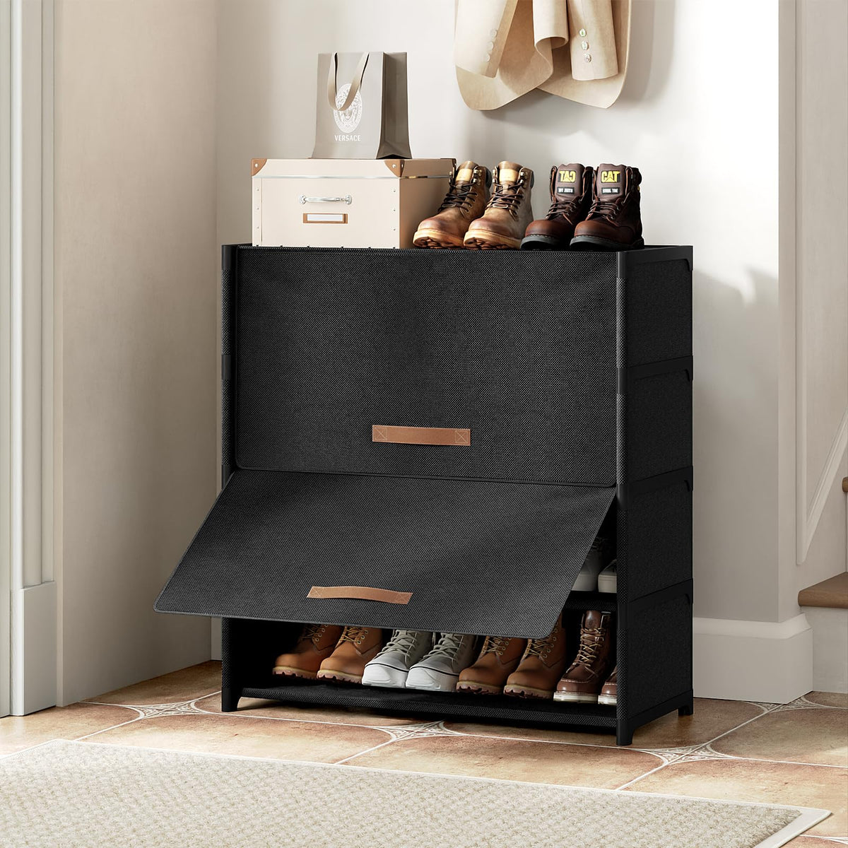 Black 5 Tier Shoe Cabinet with Door M404397