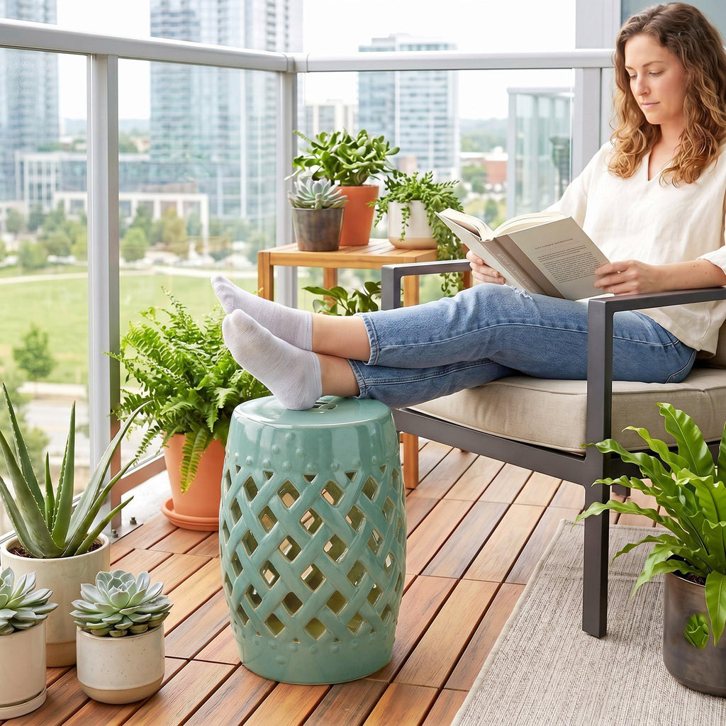 Ceramic Garden Stool Outdoor Stool Green D398920