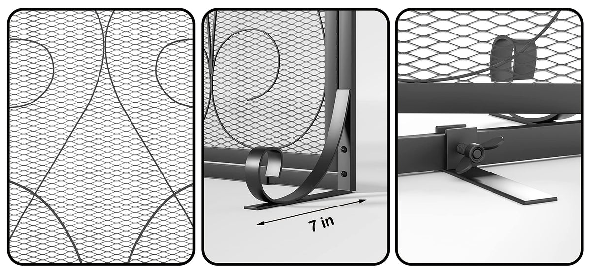 2-Panel Wrought Iron Fireplace Screen with Doors Black W340541
