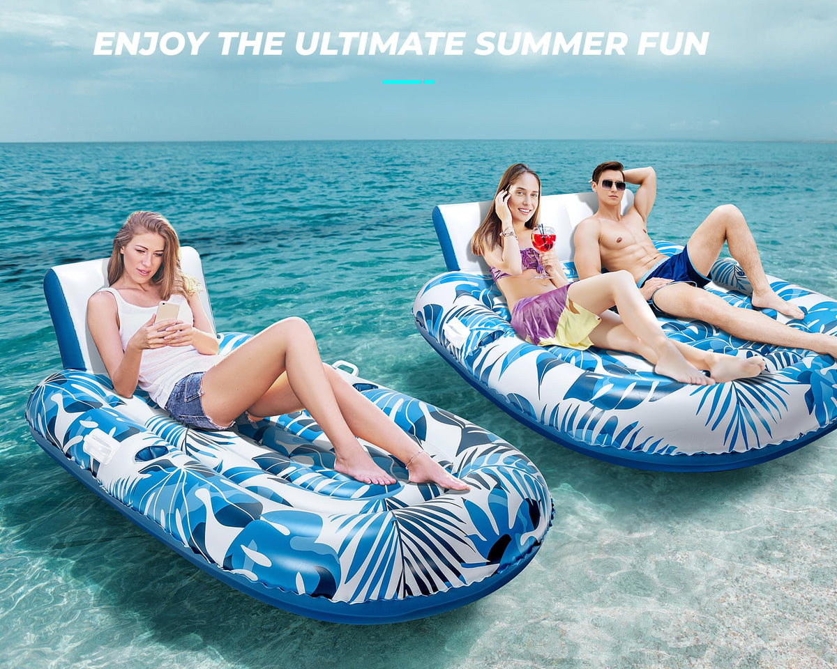 Inflatable Pool Lounger with Cupholder Backrest F534