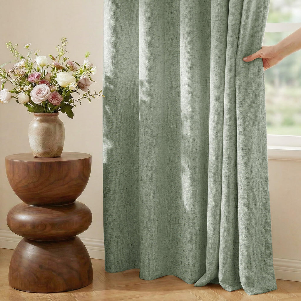 100% Blackout Linen Sliding Door Curtains, Sage Green, 1 Panel B5945