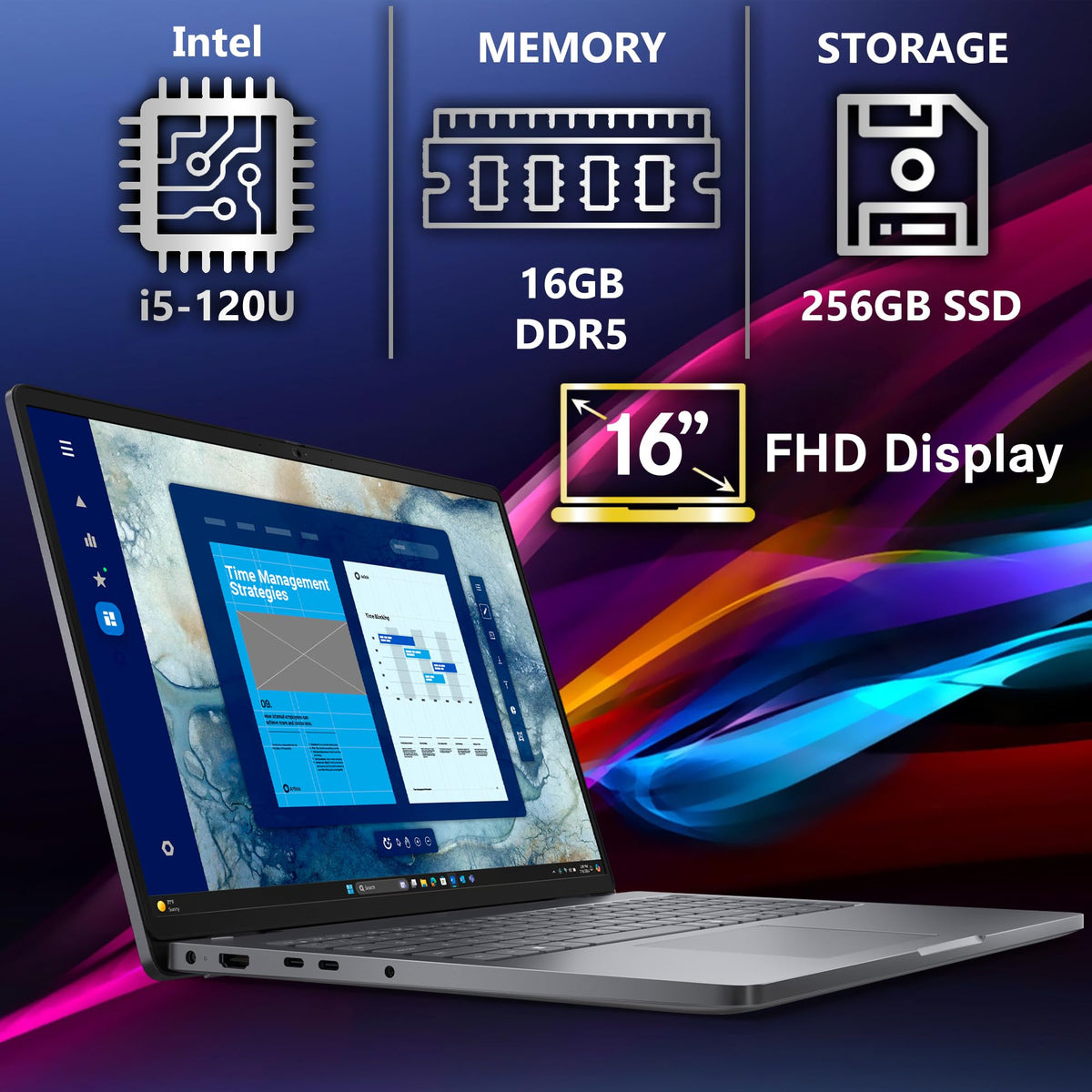 16" FHD+ Business Laptop, Intel 10 Core i5-120U, 16GB DDR5 RAM, 256GB SSD J733