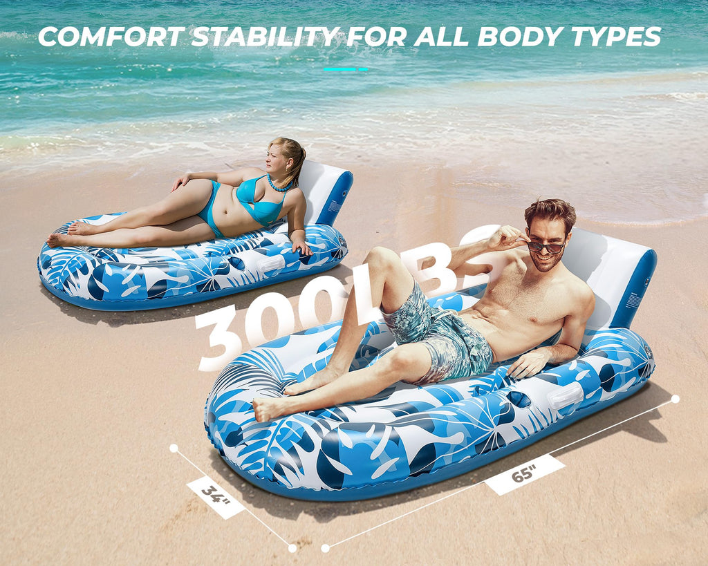 Inflatable Pool Lounger with Cupholder Backrest F534