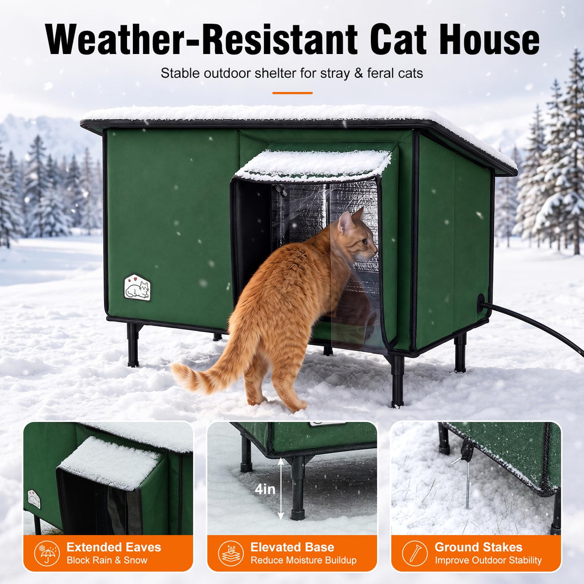 Weatherproof Insulated Heated Cat House with Heating Pad E316