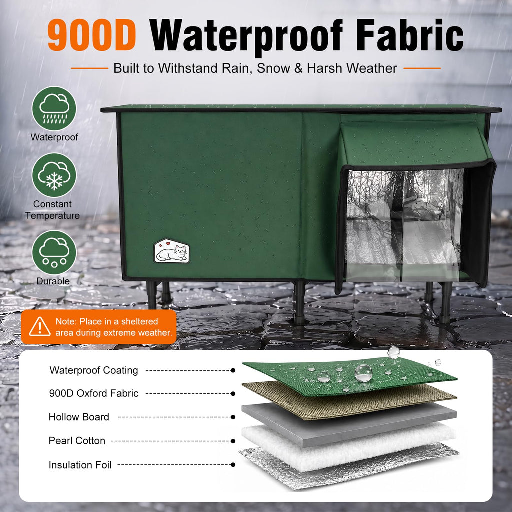 Weatherproof Insulated Heated Cat House with Heating Pad E316
