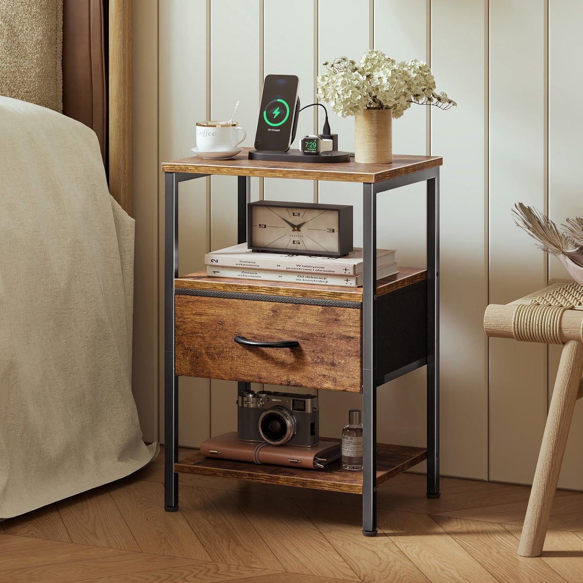 3-Tier Nightstand with Charging Station L40907