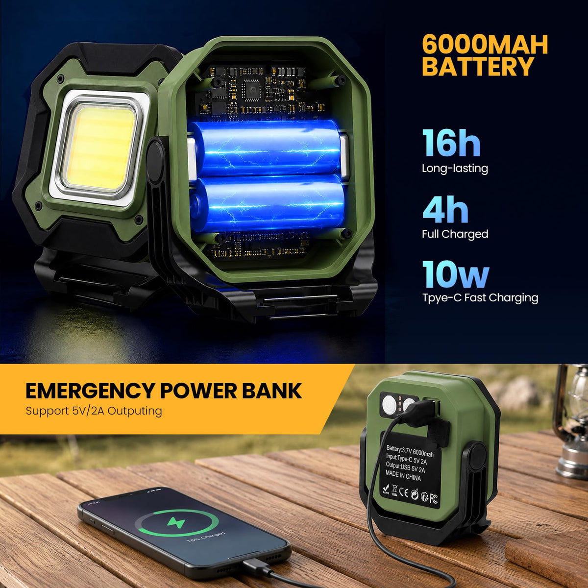 2-Pack 6000mAh Magnetic LED Work Light O709