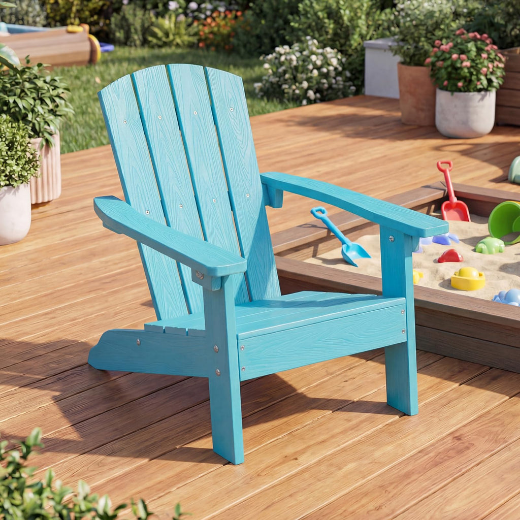 Kids Adirondack Chair, Plastic Toddler Lawn Chair, All-Weather Outdoor Chairs, Turquoise O6487