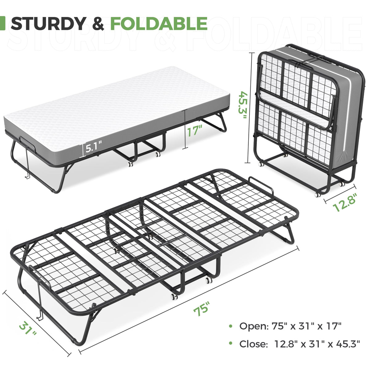 75" × 31" Folding Bed with Mattress I73920