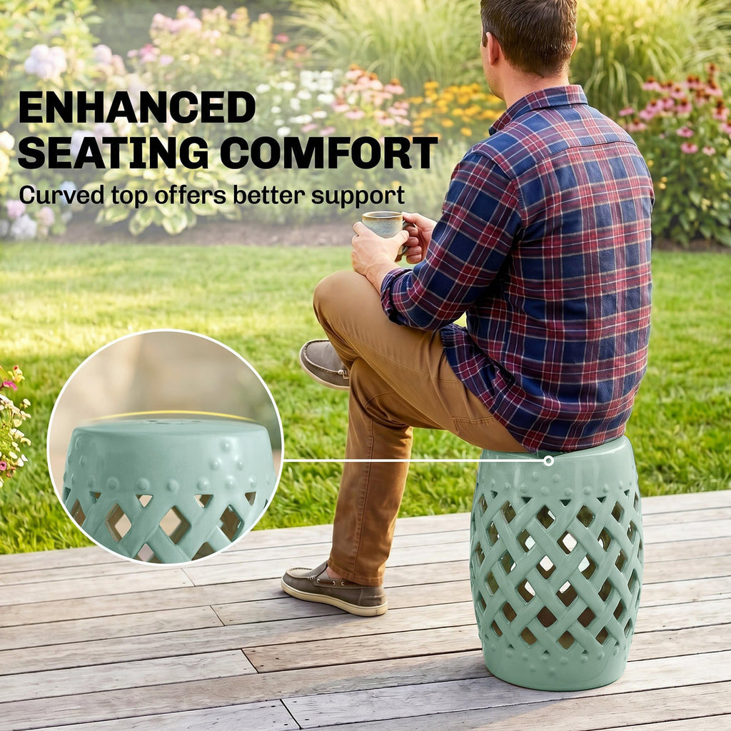 Ceramic Garden Stool Outdoor Stool Green D398920