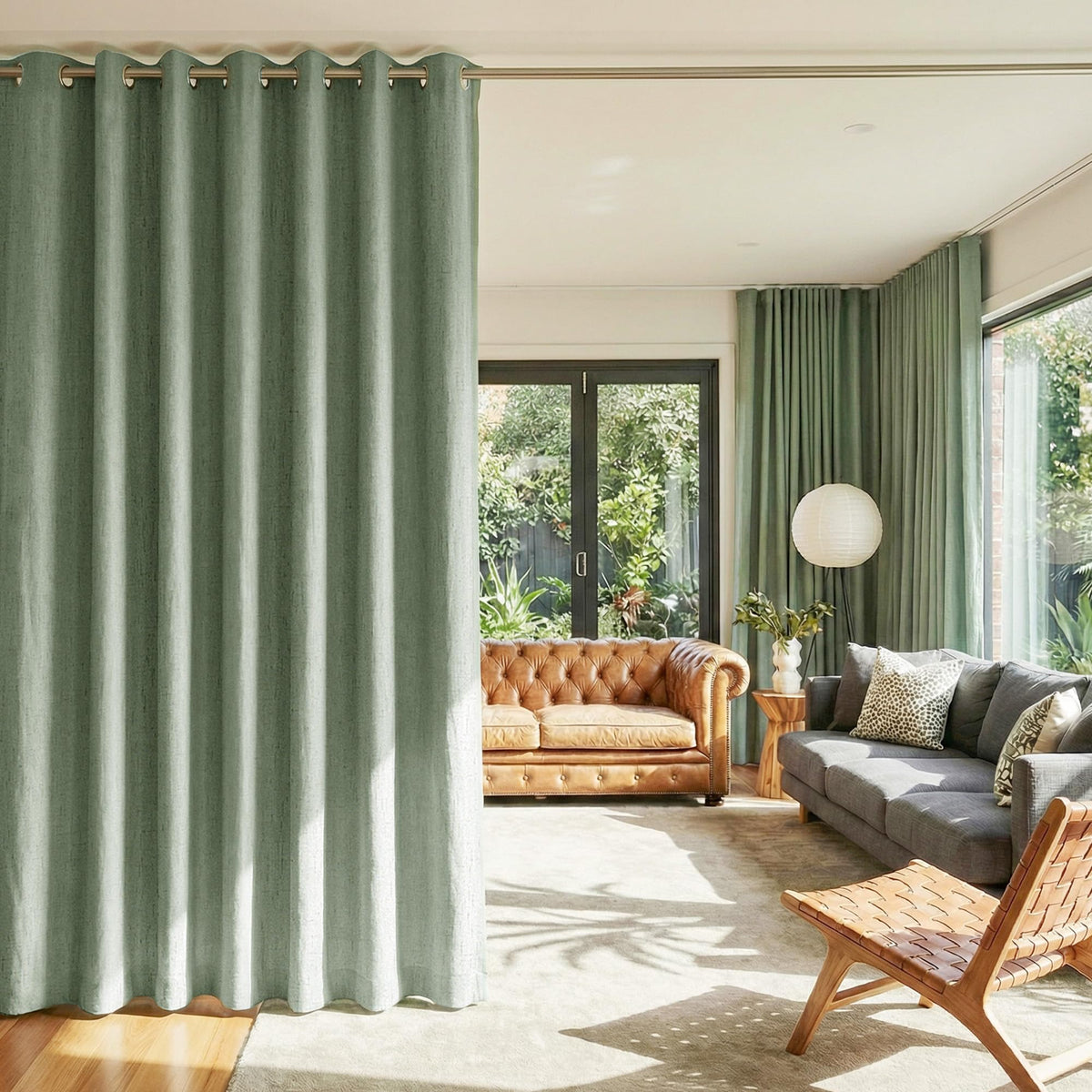100% Blackout Linen Sliding Door Curtains, Sage Green, 1 Panel B5945