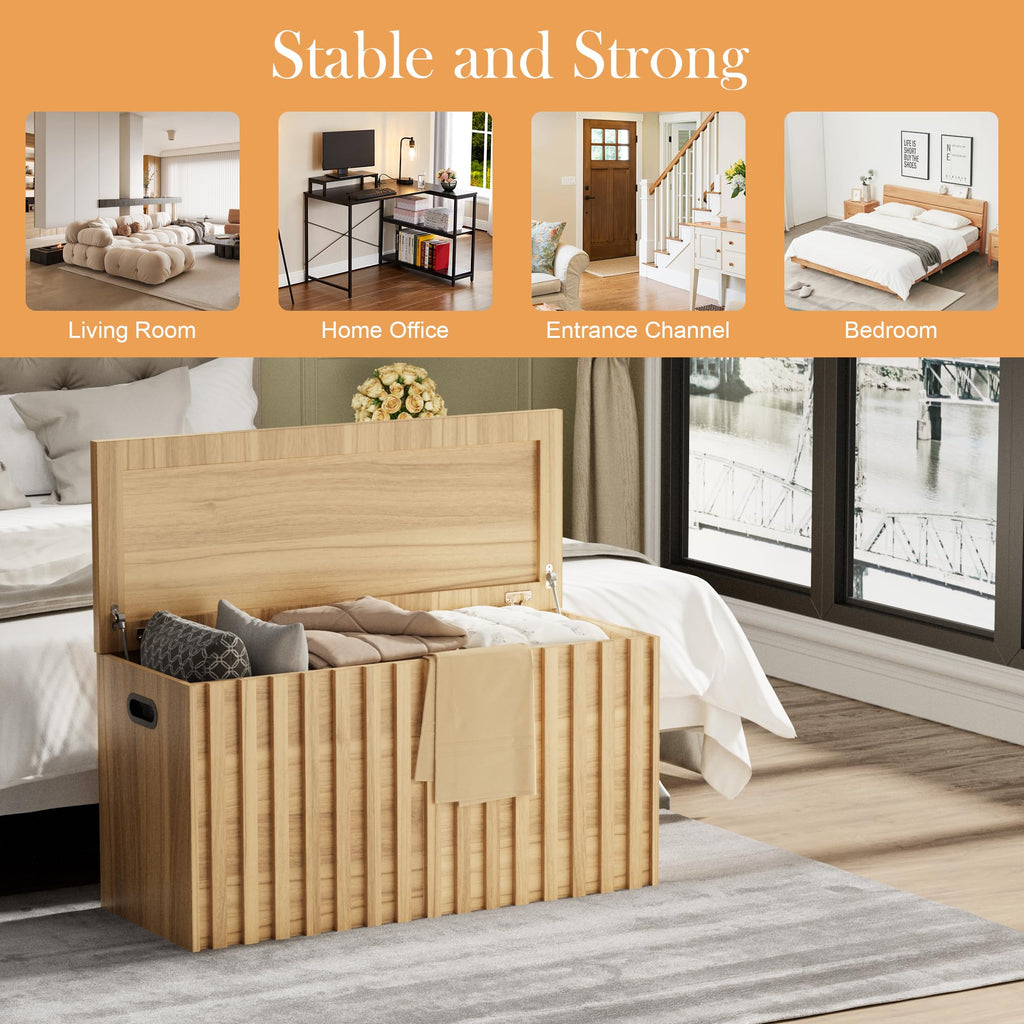Wood Storage Bench with 2 Safety Hinges X9547