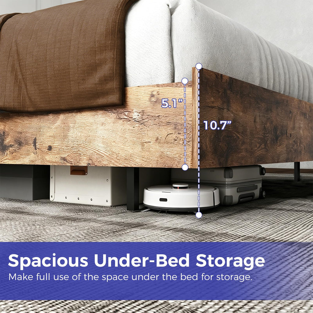 Full Size Floating Bed Frame with LED Lights and Adjustable Headboard L118783