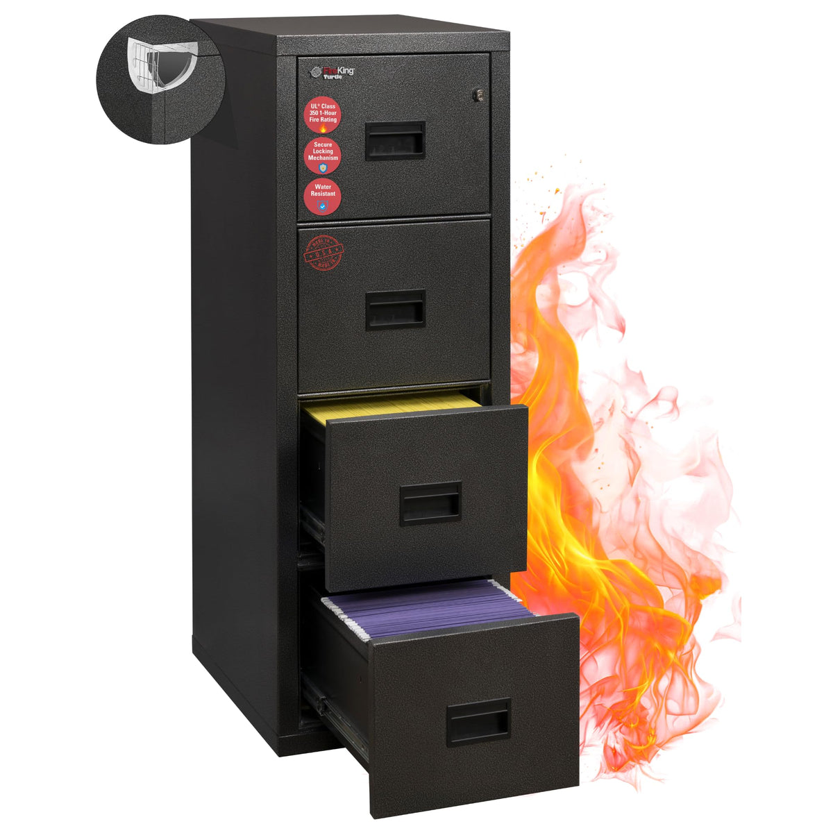 Black 4 Drawer Fire Rated File Cabinet Z995