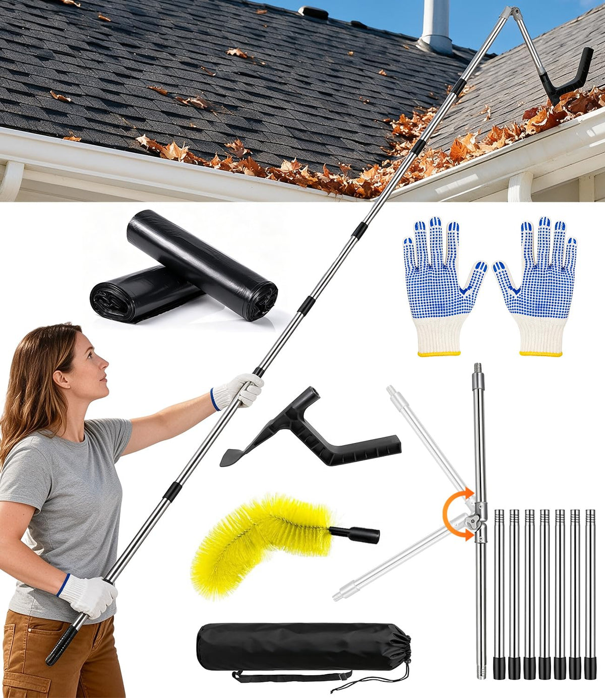 13FT Adjustable Gutter Cleaning Tool Kit with Brush Head J75675