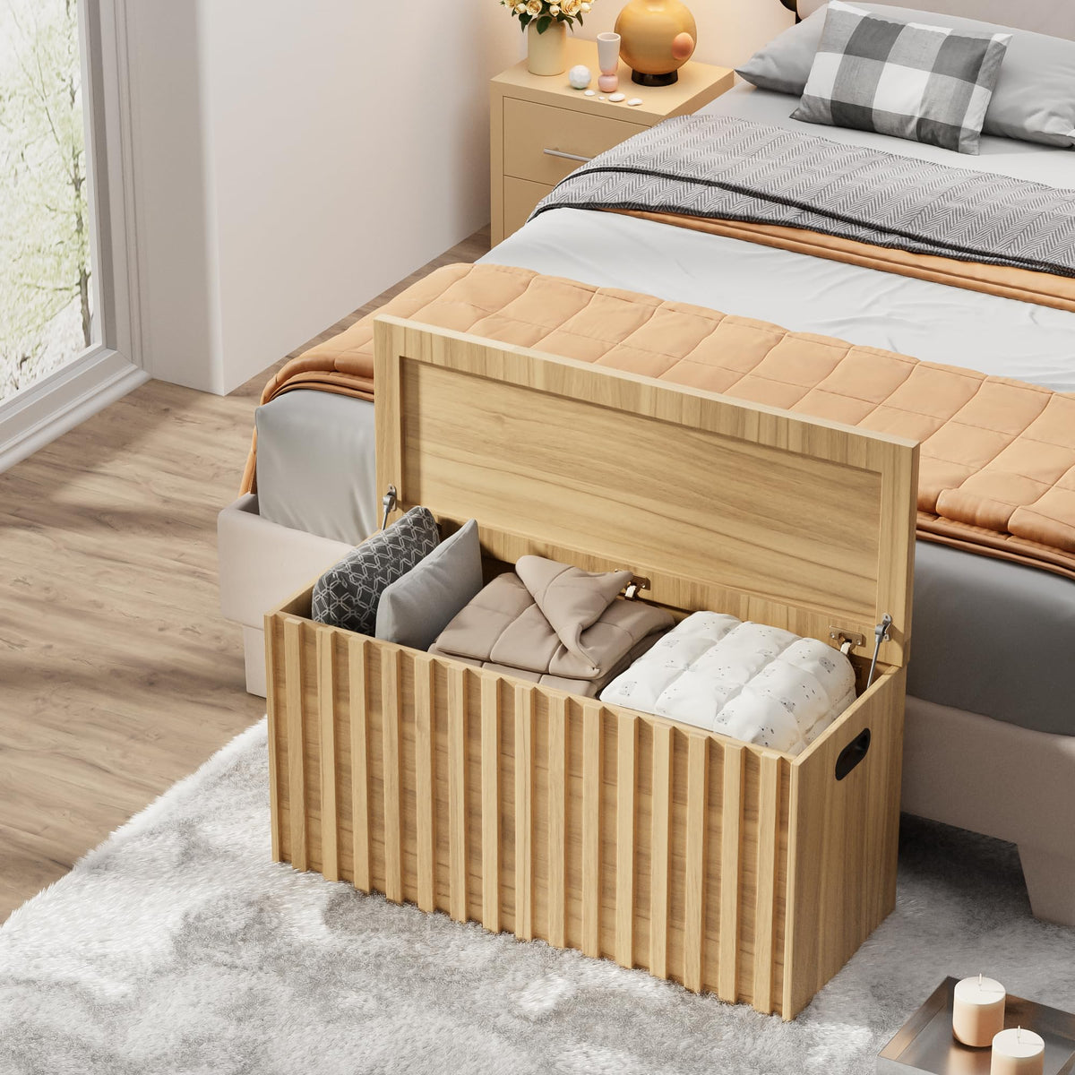 Wood Storage Bench with 2 Safety Hinges X9547