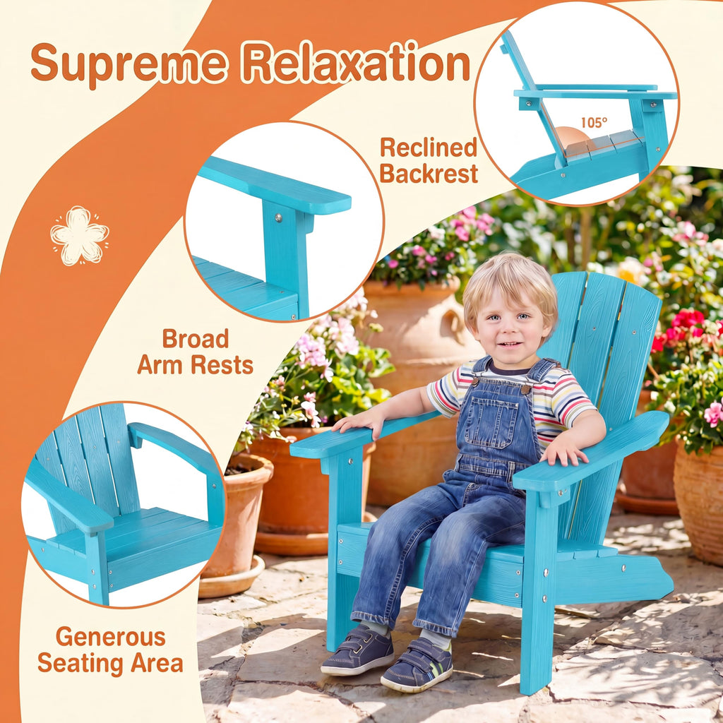 Kids Adirondack Chair, Plastic Toddler Lawn Chair, All-Weather Outdoor Chairs, Turquoise O6487