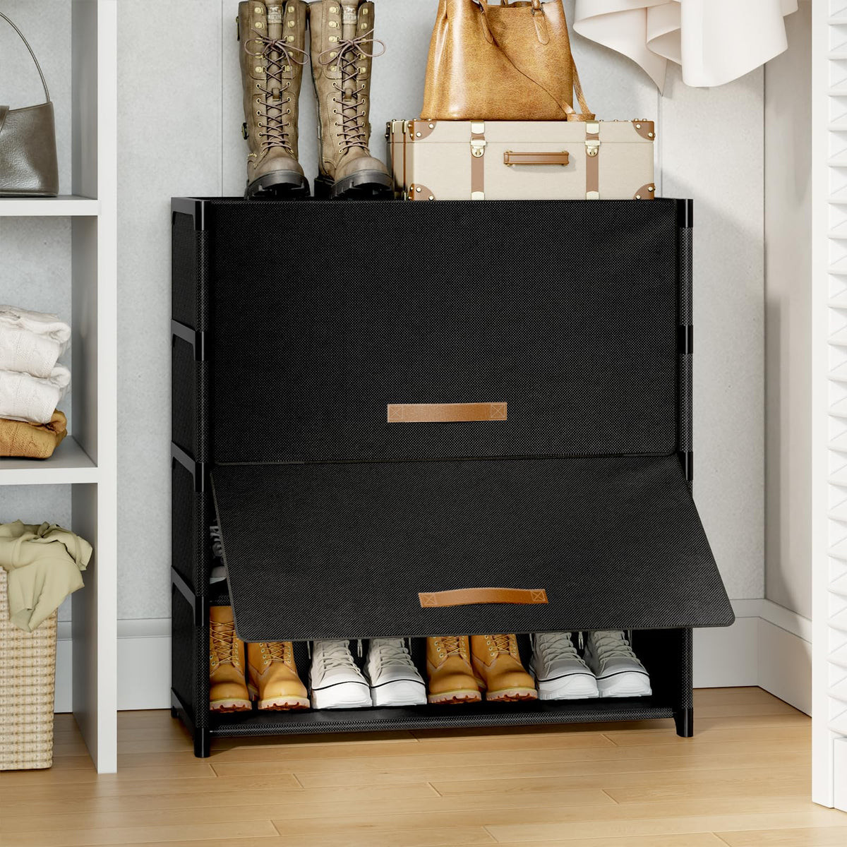 Black 5 Tier Shoe Cabinet with Door M404397