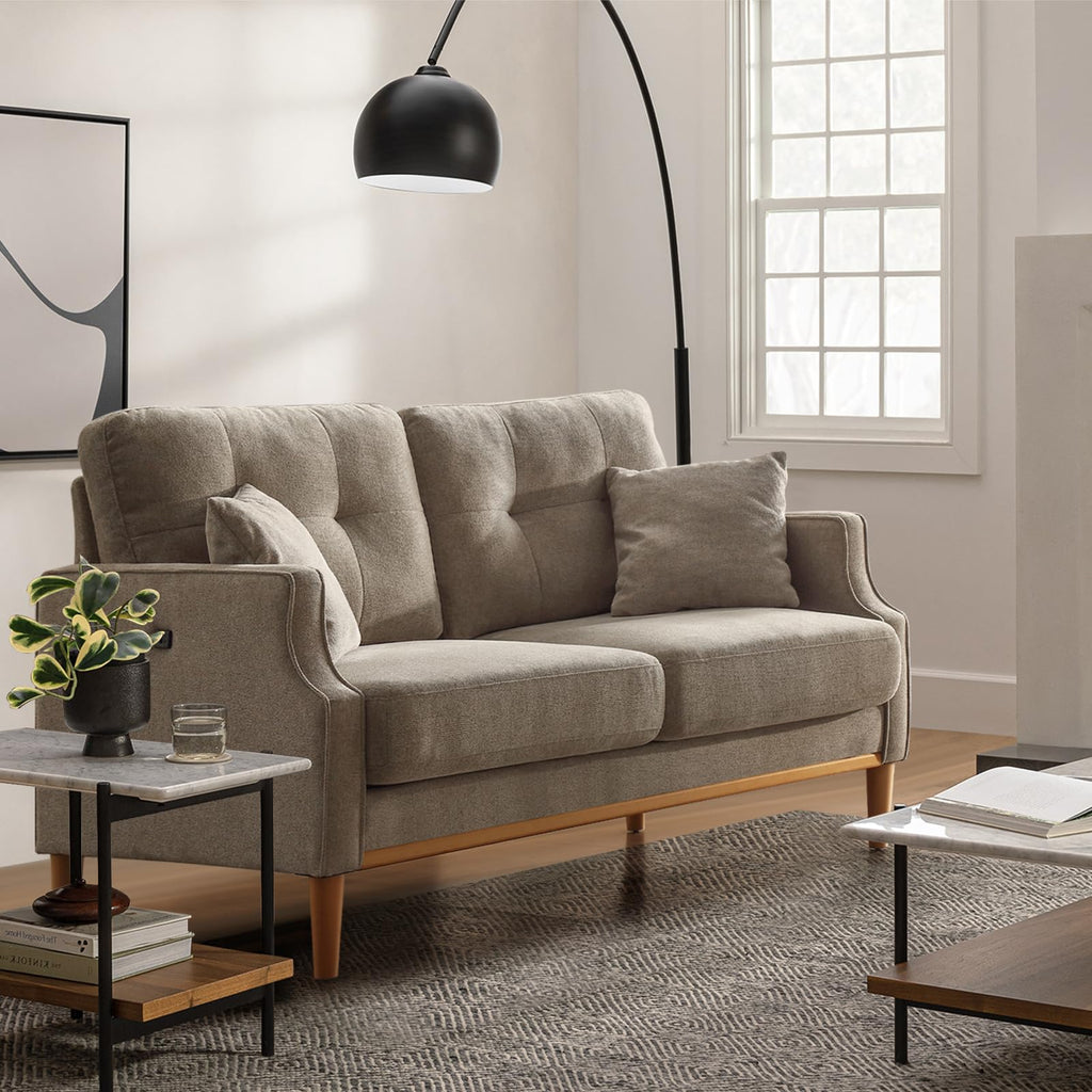 Light Grey Fabric Upholstered 2-Seat Loveseat Sofa with USB Port V632
