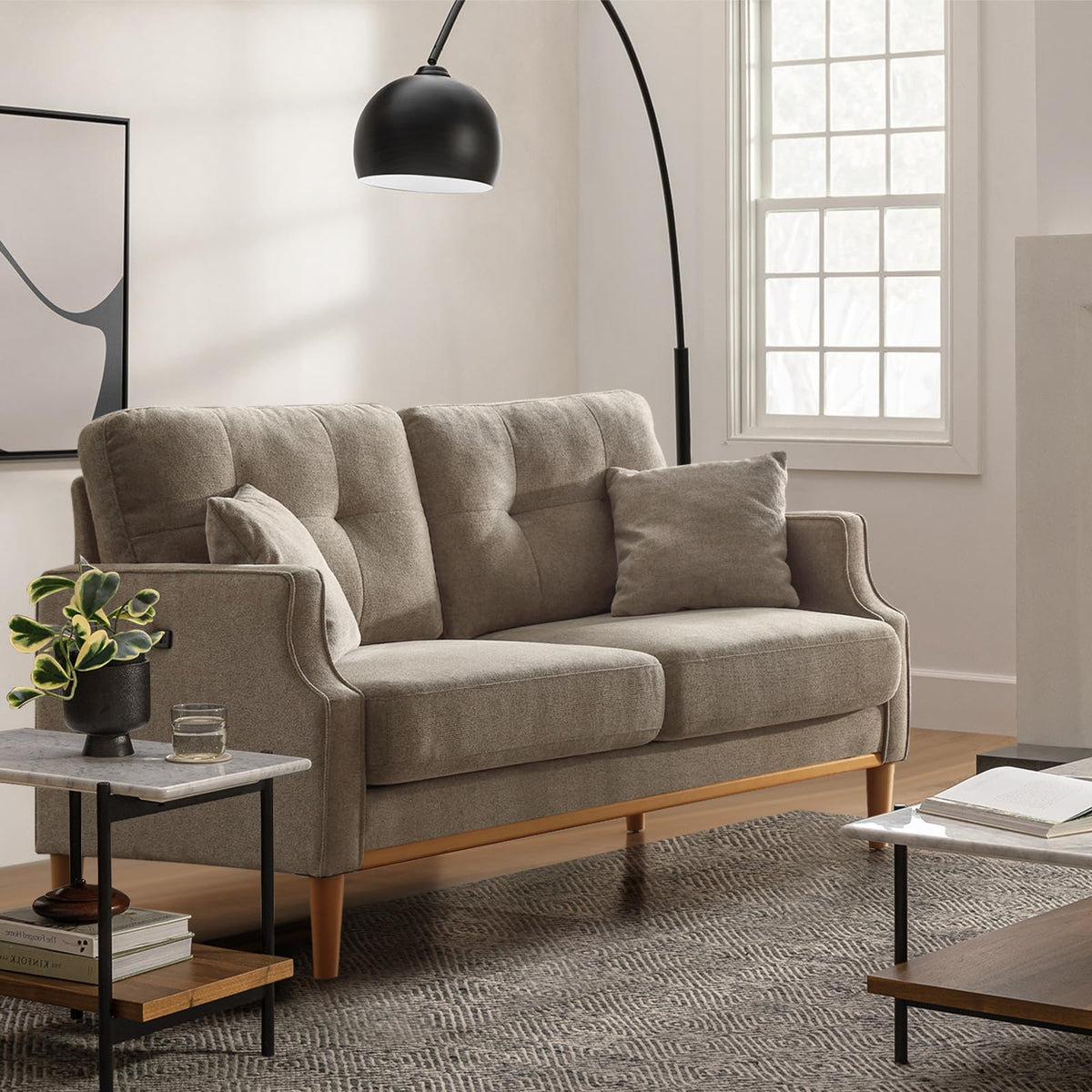 Light Grey Fabric Upholstered 2-Seat Loveseat Sofa with USB Port V632