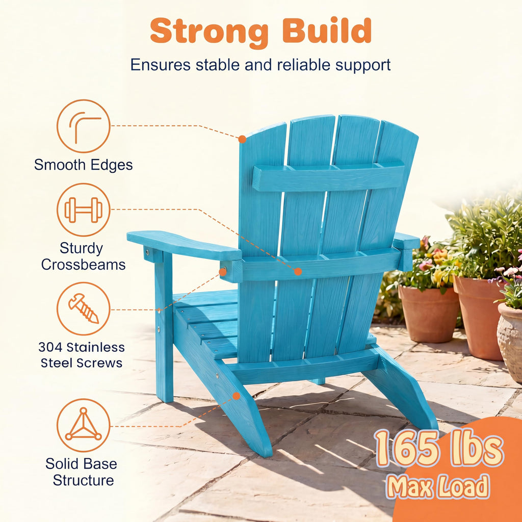 Kids Adirondack Chair, Plastic Toddler Lawn Chair, All-Weather Outdoor Chairs, Turquoise O6487