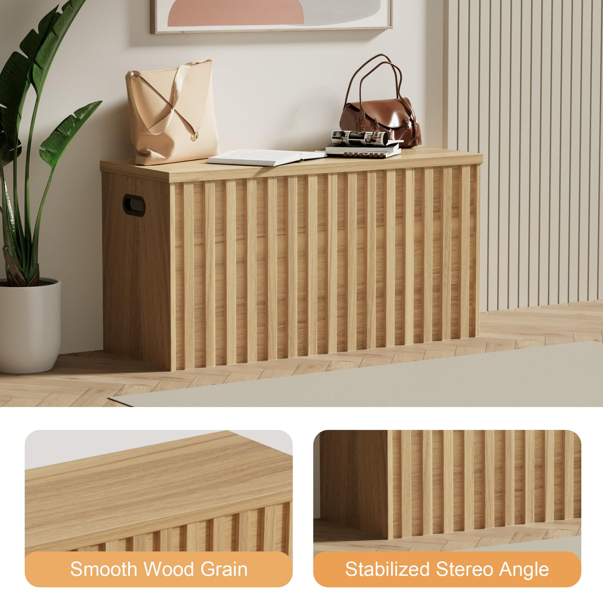Wood Storage Bench with 2 Safety Hinges X9547