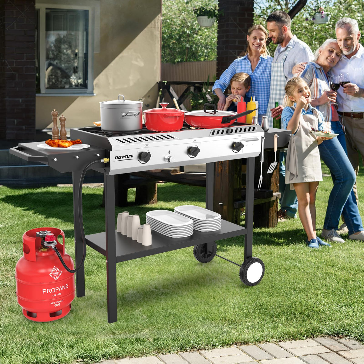 3 Burner Propane Gas Stove with Side Shelves U887