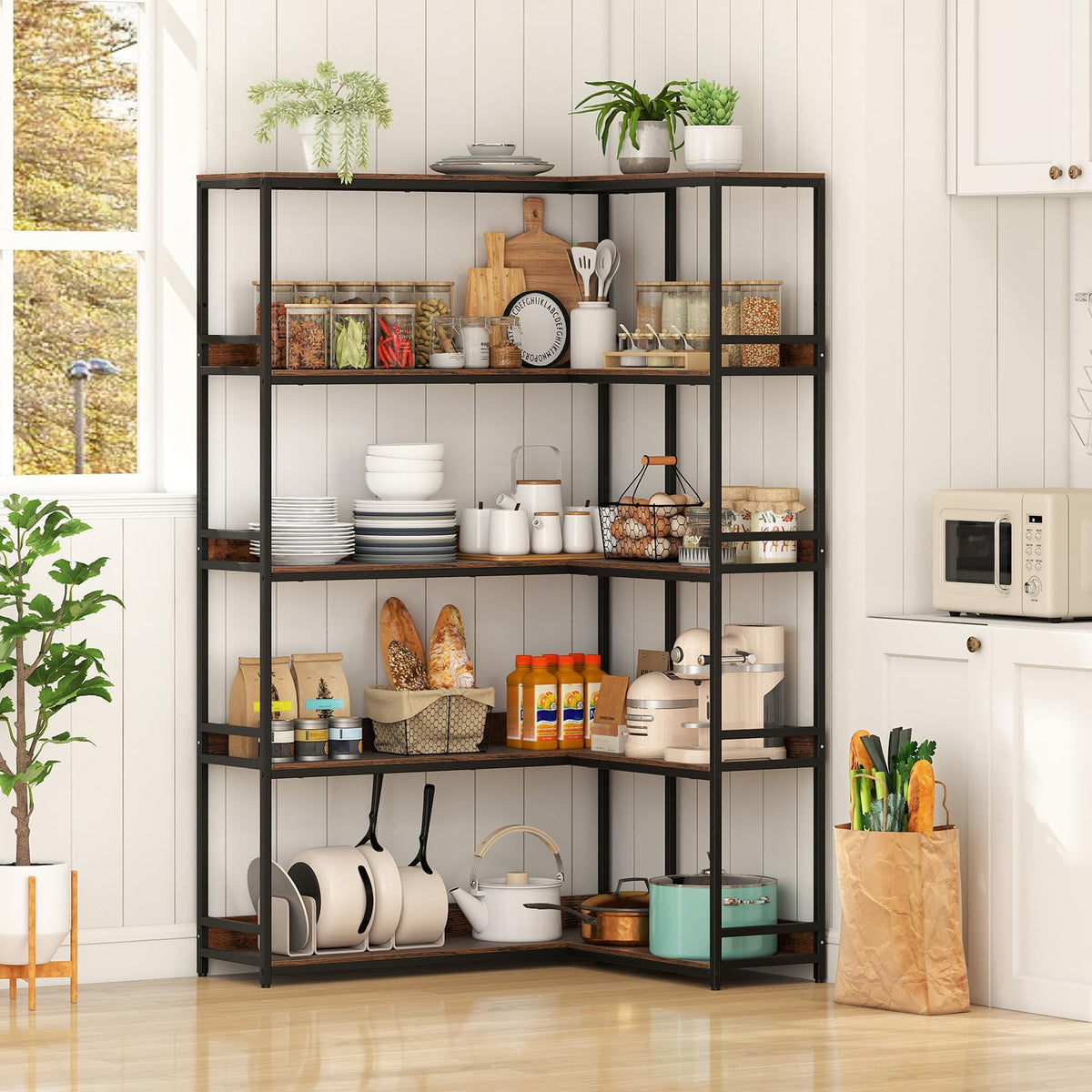 5-Tier L-Shaped Bookshelf with Metal Frame J88937
