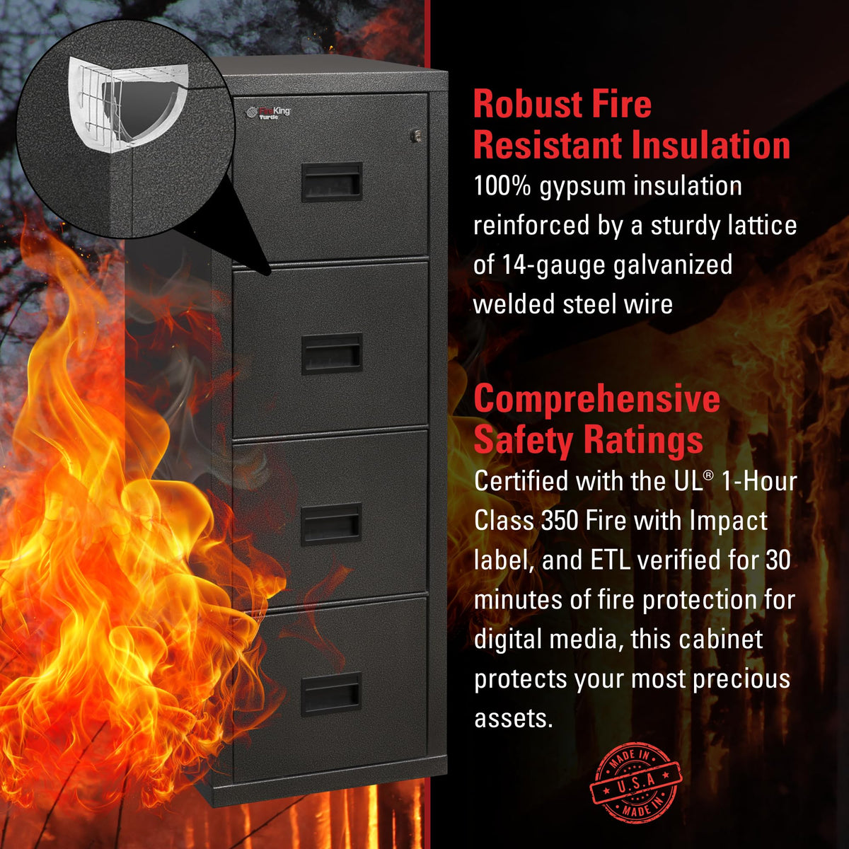 Black 4 Drawer Fire Rated File Cabinet Z995