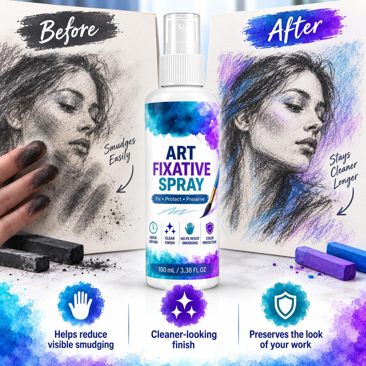 Art Fixative Spray for Pencil & Mixed Media, 4 Pack Q6593