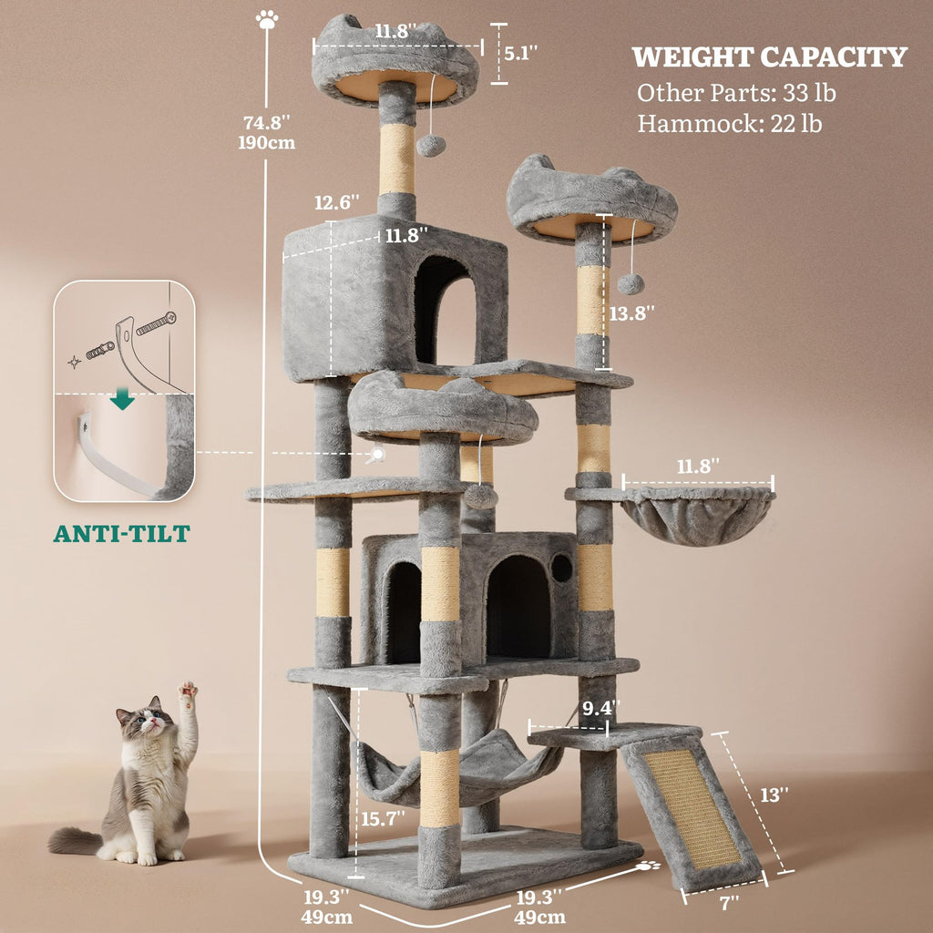 75-Inch Tall Multi-Level Cat Tree G7029