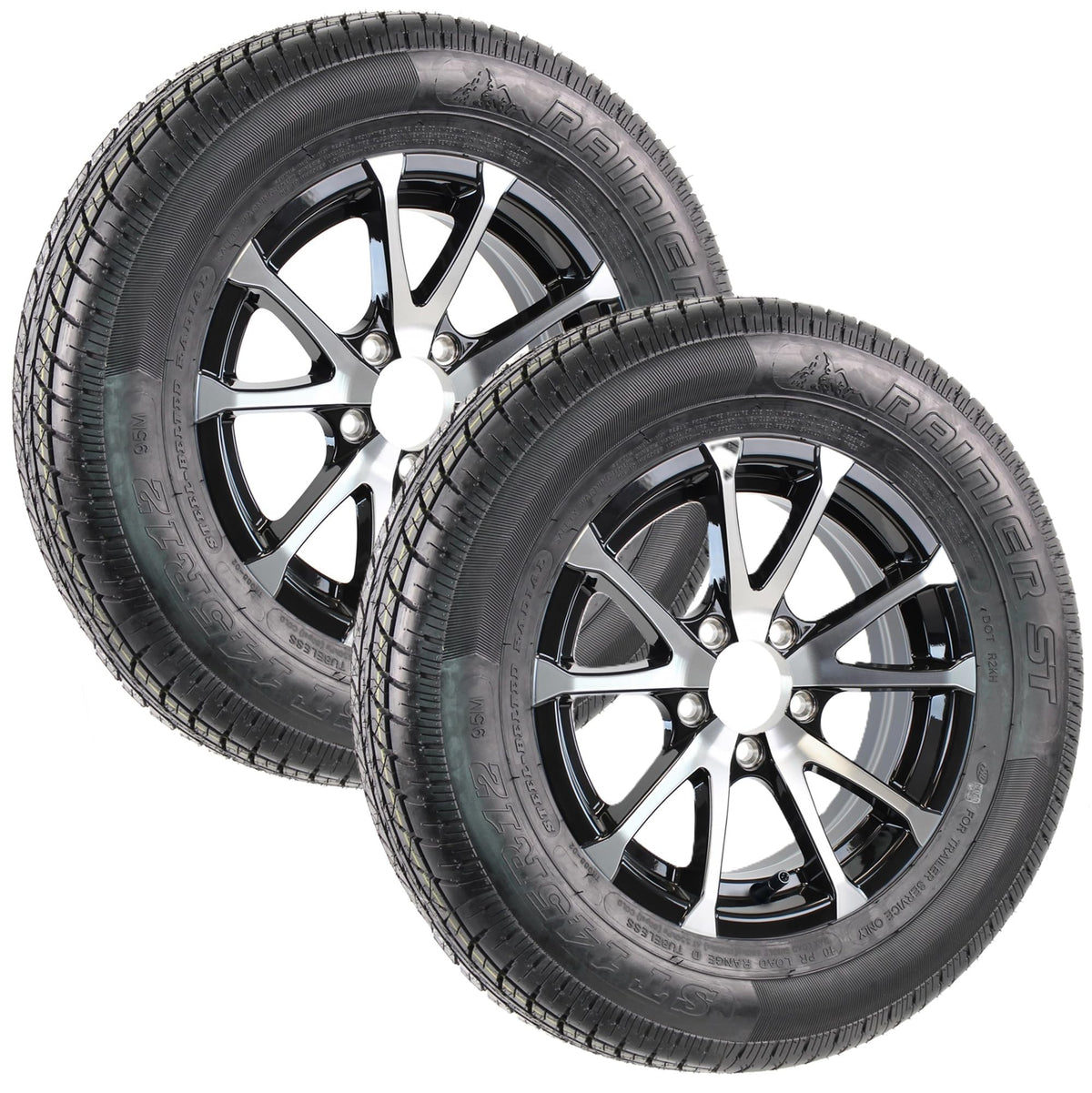 2-Pack Radial Trailer Tire Rim Assembly 145/R12 Black 5 Lug M57030