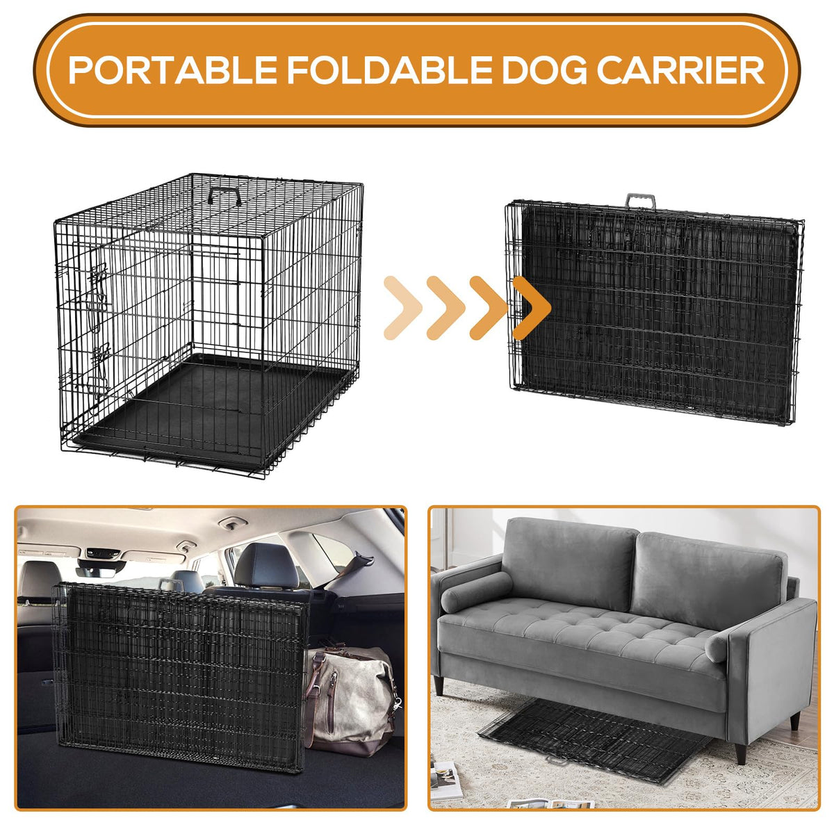 48 Inch Extra Large Folding Dog Crate with Divider Panel B93628