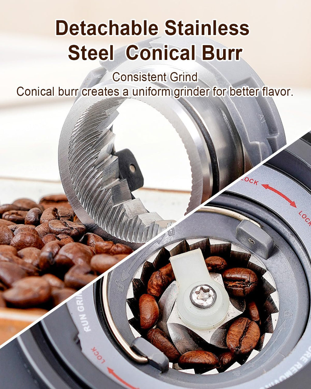 Conical Burr Coffee Grinder with Scale, 31 Grind Settings, Stainless Steel, Black S326