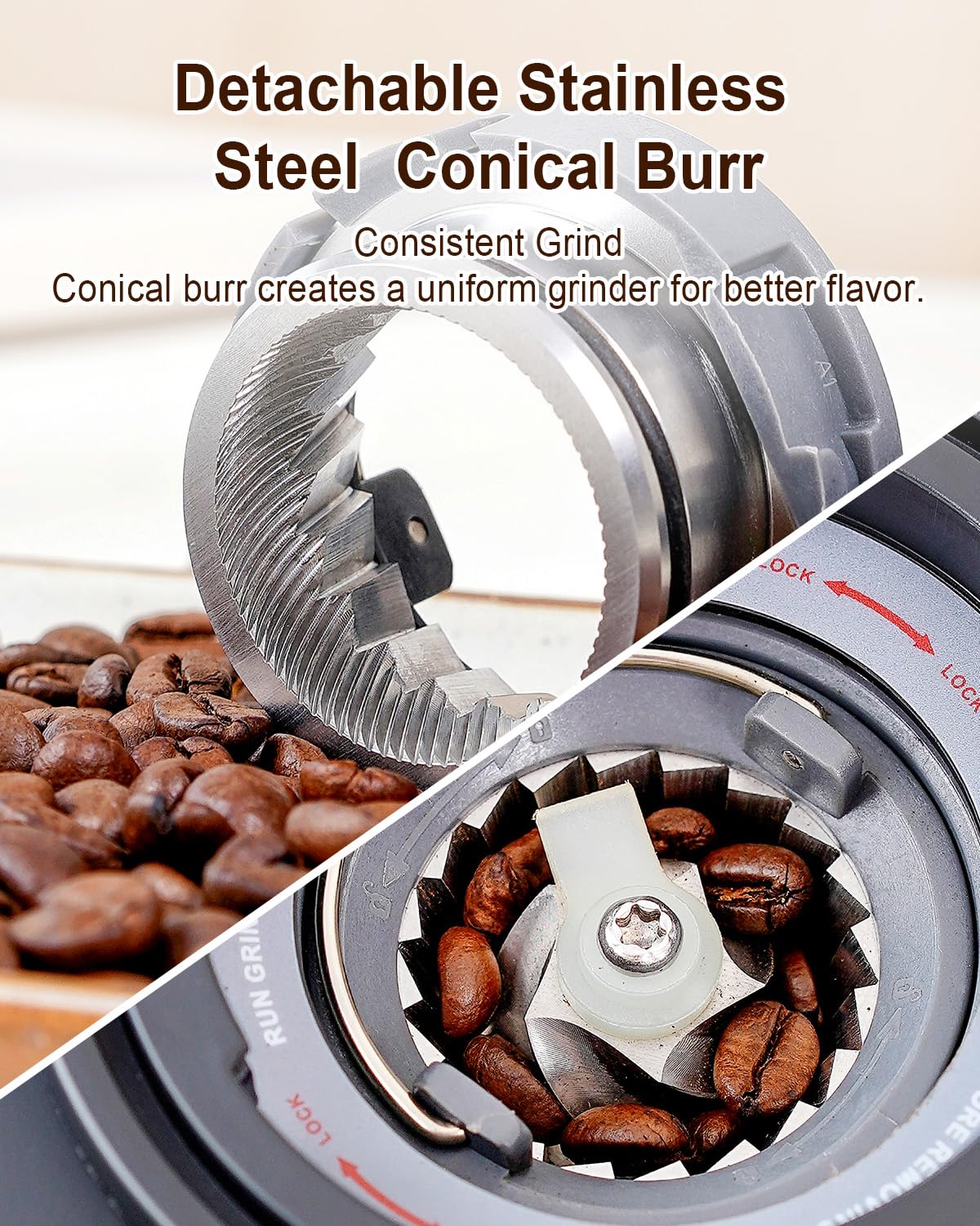 Conical Burr Coffee Grinder with Scale, 31 Grind Settings, Stainless Steel, Black S326