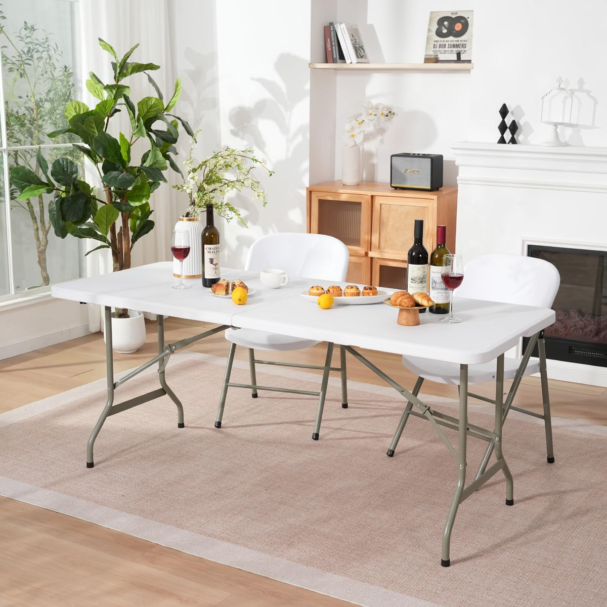 Folding Table 6ft Heavy-Duty 500lbs HDPE Steel White W46235