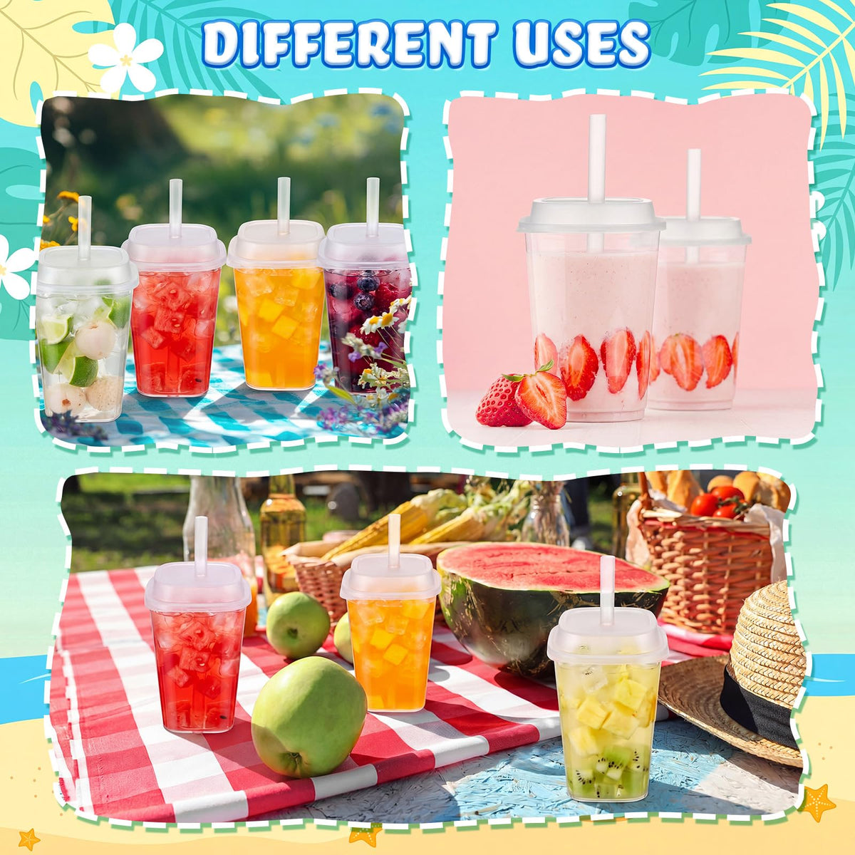 30 Pack 22 oz Clear Plastic Cups with Lids & Straws F637317