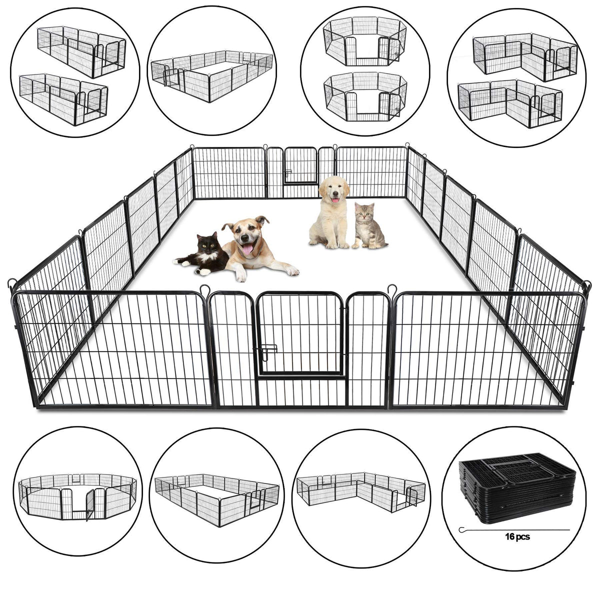 24 Inch 16 Panels Metal Dog Playpen U9624