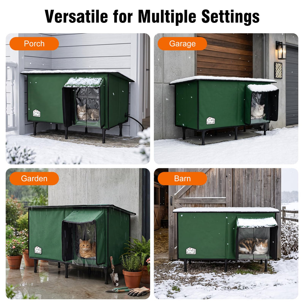 Weatherproof Insulated Heated Cat House with Heating Pad E316