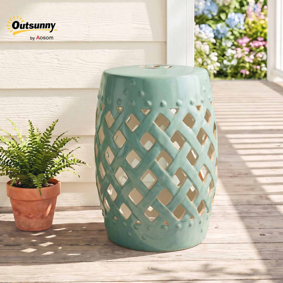 Ceramic Garden Stool Outdoor Stool Green D398920