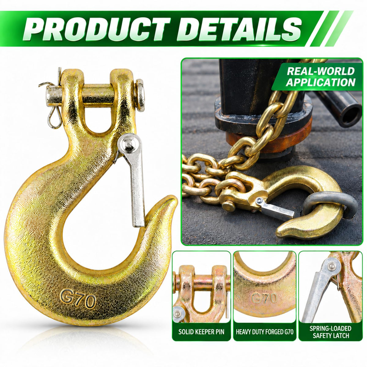 3/8" Chain Hooks, 2-Pack Heavy-Duty Clevis Slip Hook I33857