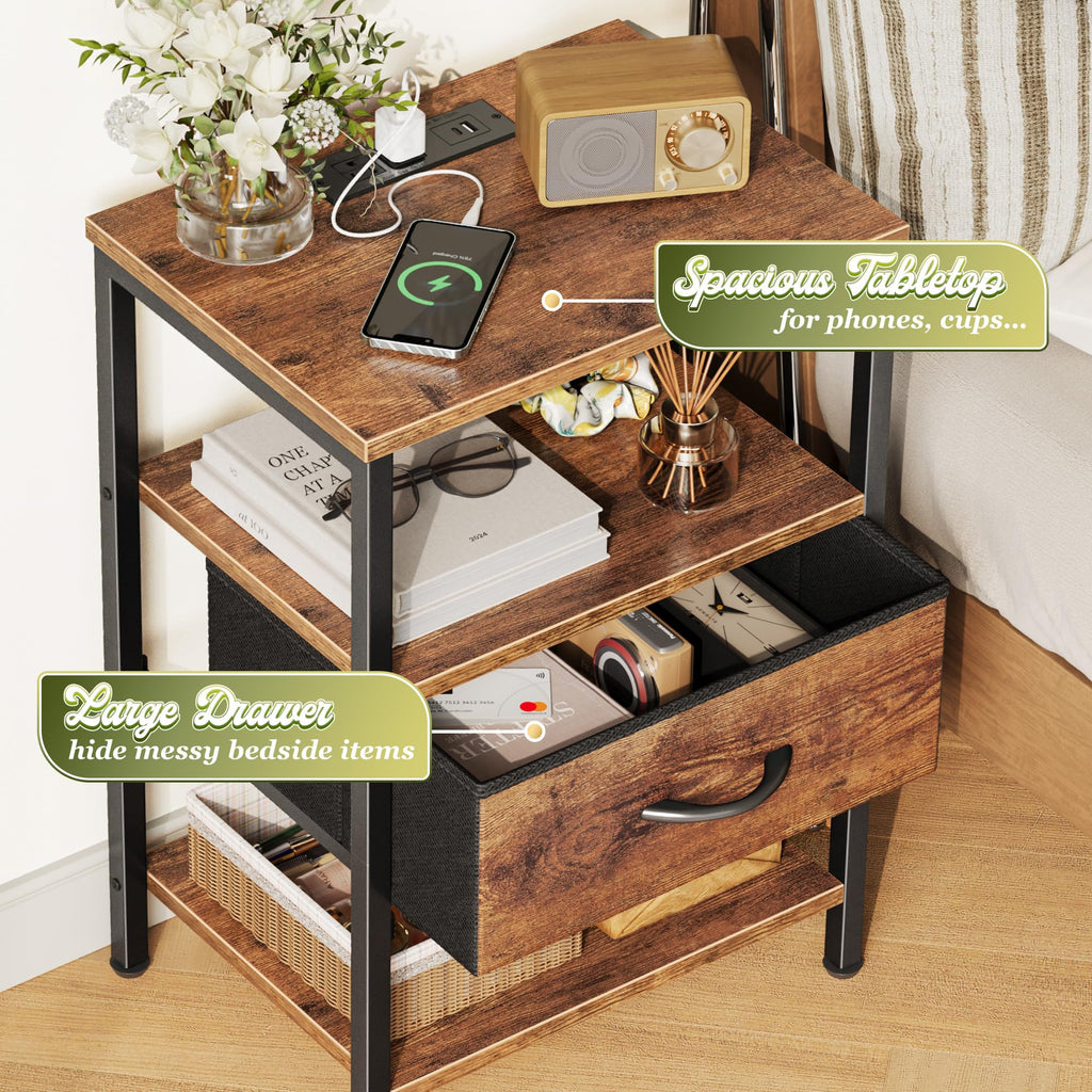 3-Tier Nightstand with Charging Station L40907