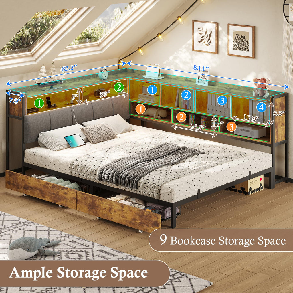 Full Size Corner Bed Frame with Storage and Drawers R466