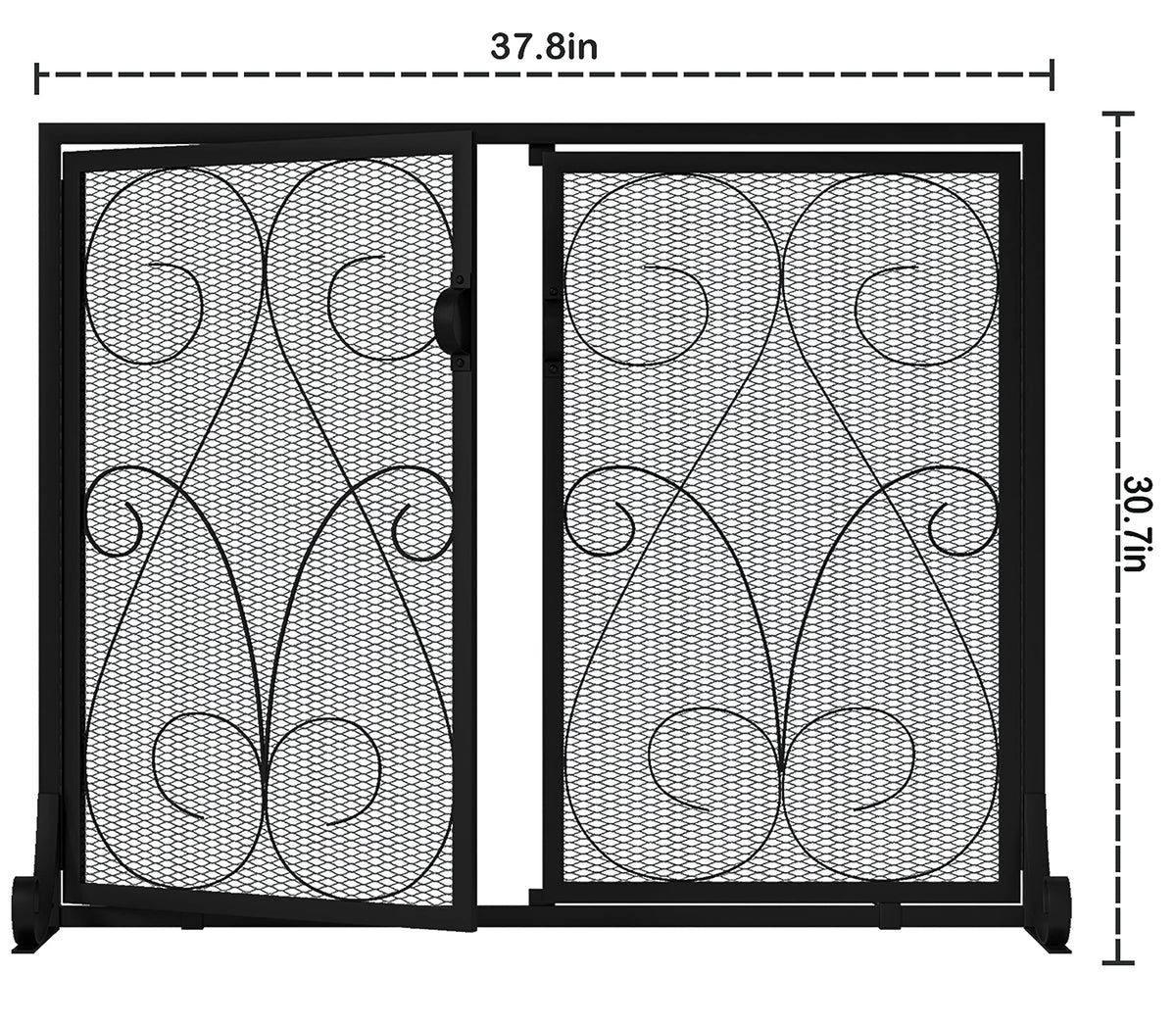 2-Panel Wrought Iron Fireplace Screen with Doors Black W340541
