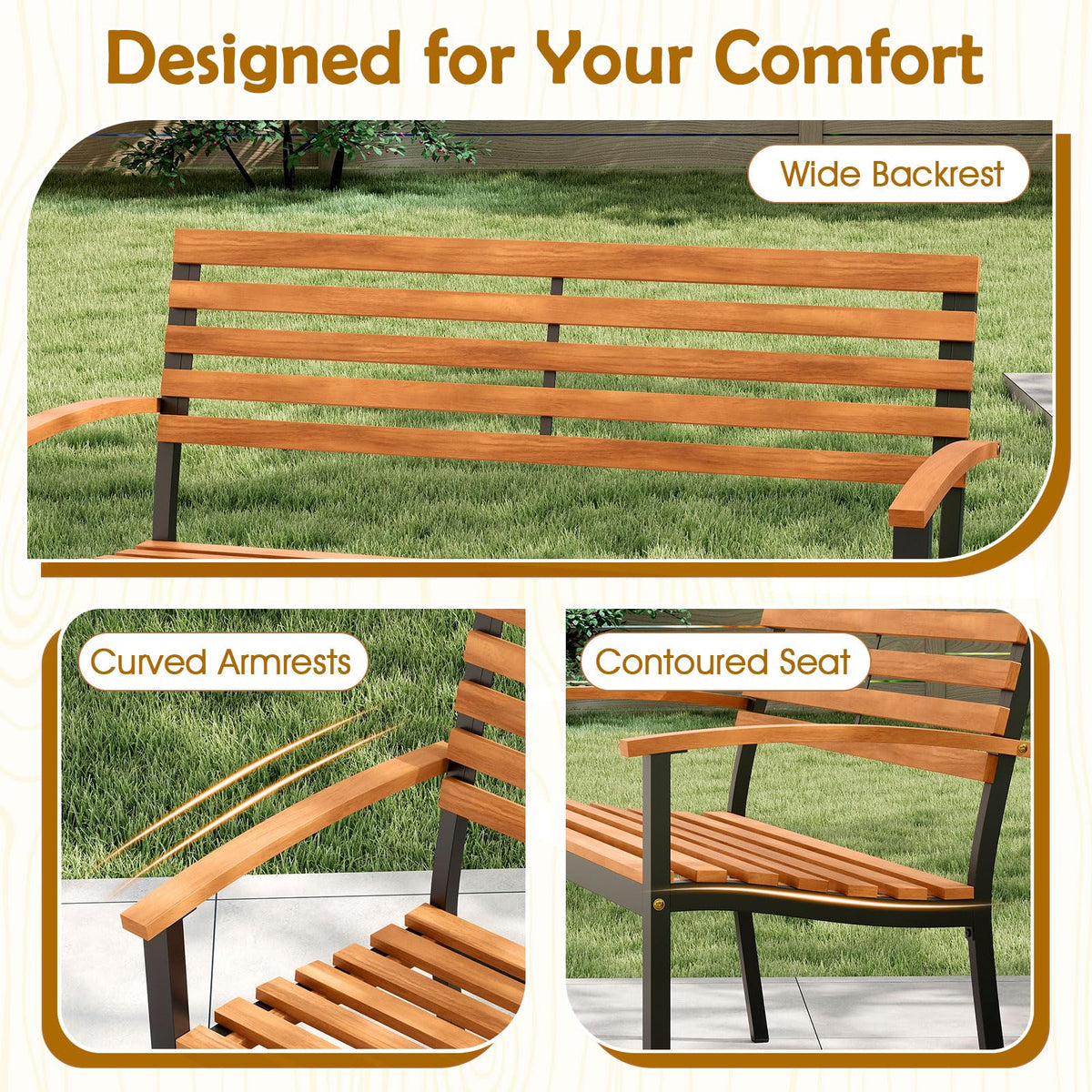 Acacia Wood 2-Person Outdoor Bench O83423