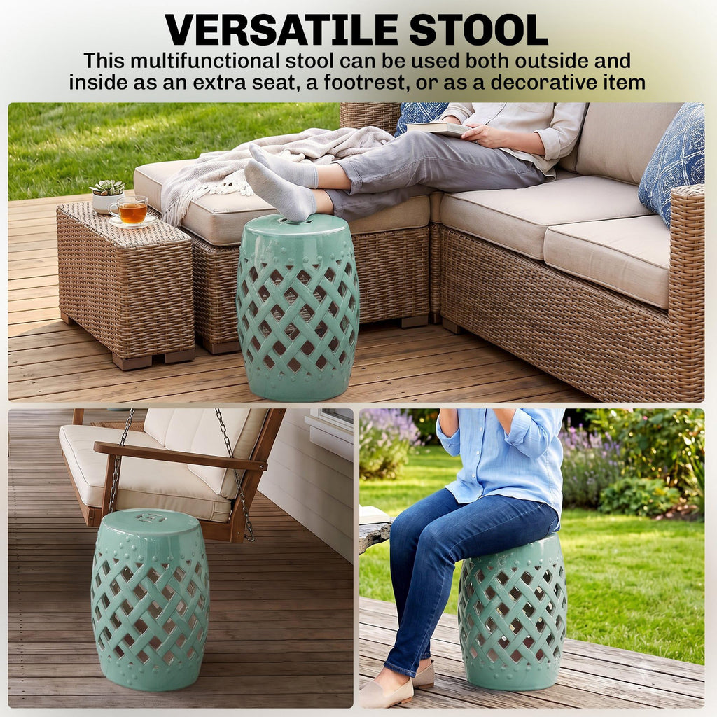 Ceramic Garden Stool Outdoor Stool Green D398920