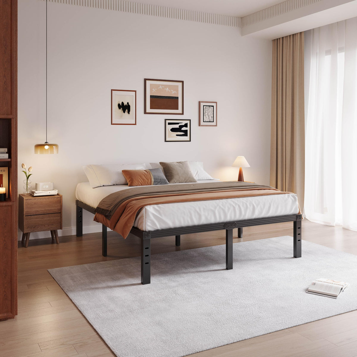 Black 18" Metal Queen Bed Frame O98132